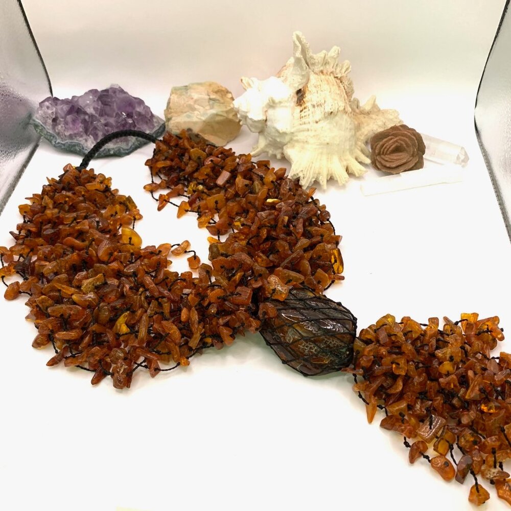 Huge Statement 20 Strand AMBER Chip & Stone Necklace Estate Jewelry J846 - Picture 9 of 9